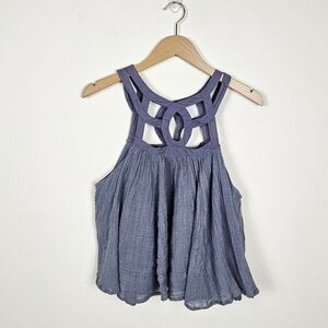 FP One Geo Blouson Top Muted Purple/Blue Color Women's Size S 100% Cotton